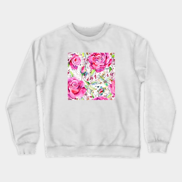 Watercolor Splash Painted Floral Roses Crewneck Sweatshirt by MysticMagpie